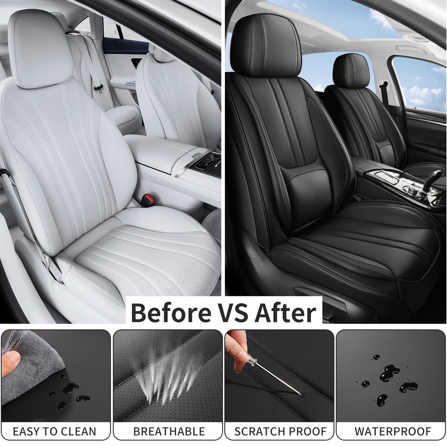 Faifani Car Seat Covers For RAM 1500/2500/3500 2009-2024, Waterproof Nappa Leather Auto Seat Protectors with Lumbar Support, Luxury Automotive Interior Accessories